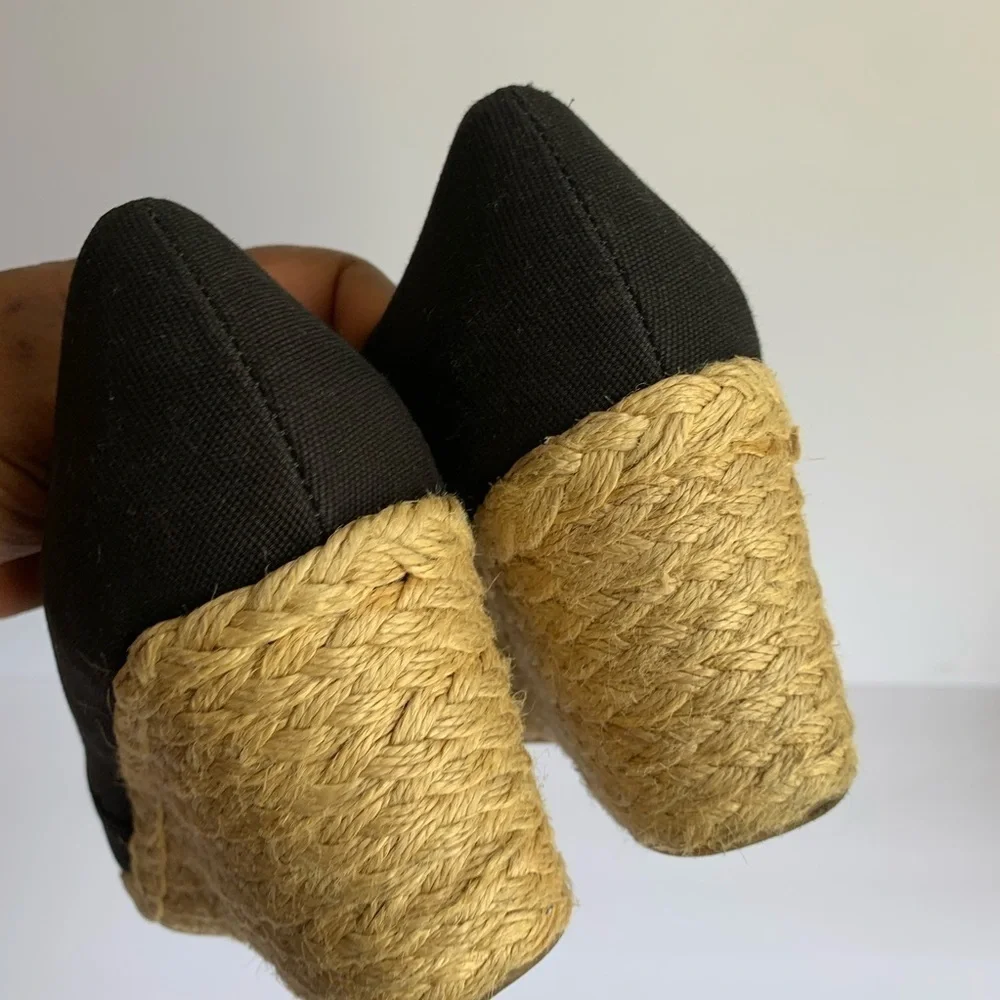 Chaps black espadrille shoes wedge heels size 8